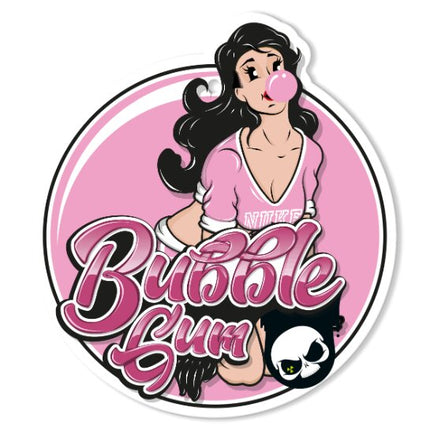 Závěska s vůní žvýkačky, růžový karikaturní motiv postavy a nápis Bubblegum