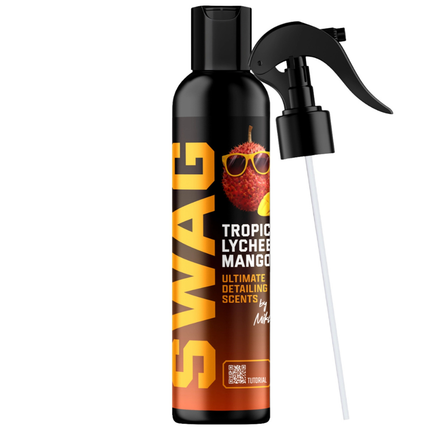 SWAG Scents sprej na vůni: černá láhev s rozprašovačem a dávkovací trubičkou