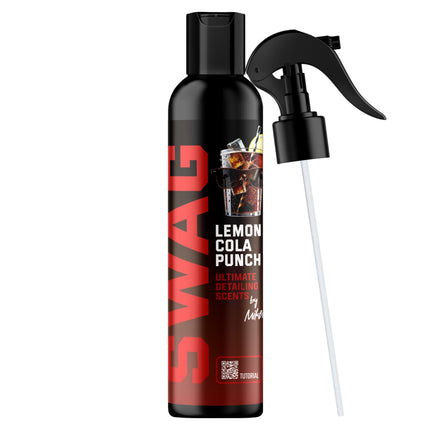Vonný sprej SWAG Scents s rozprašovačem, černá láhev s červeno-žlutým potiskem