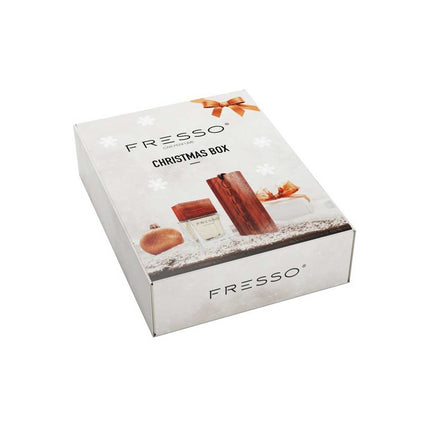 Prázdná vánoční krabička FRESSO, bílá s potiskem a víkem